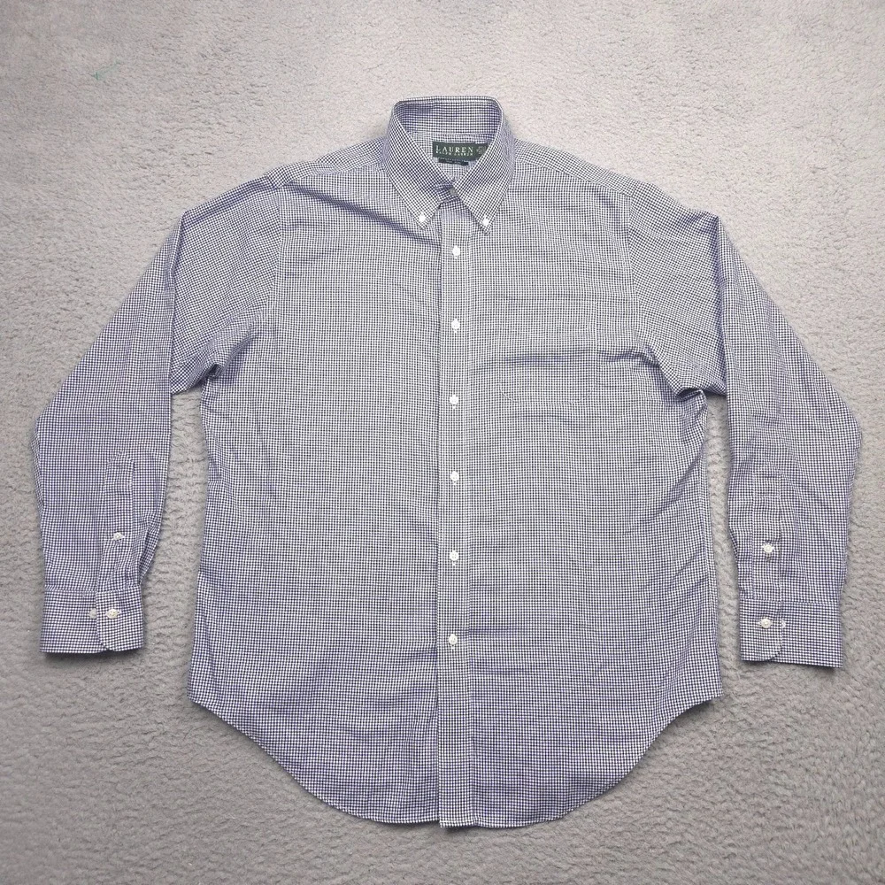 Lauren Ralph Lauren Dress Shirt Men 16 34/35 Blue Check Non Iron Cotton